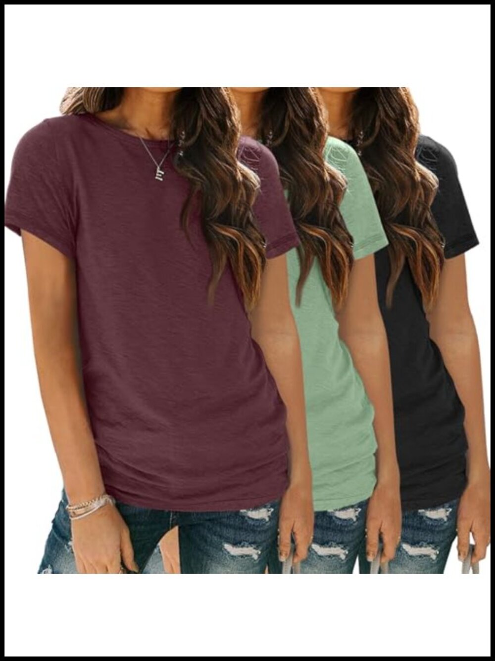 SUNBS Womens 3 Pack Short Sleeve Tees Crew Neck Loose Fit Summer Tops